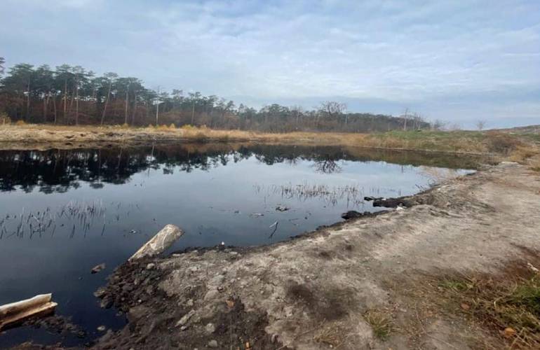В водоем на окраине Житомира сливают неизвестную жидкость: почва поблизости загрязнена