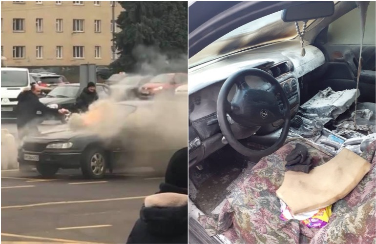 Посреди центральной площади Житомира загорелся автомобиль, обошлось без пострадавших. ФОТО